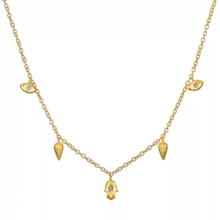 Gilded Hamsa&Evil Eye Pendant Necklace